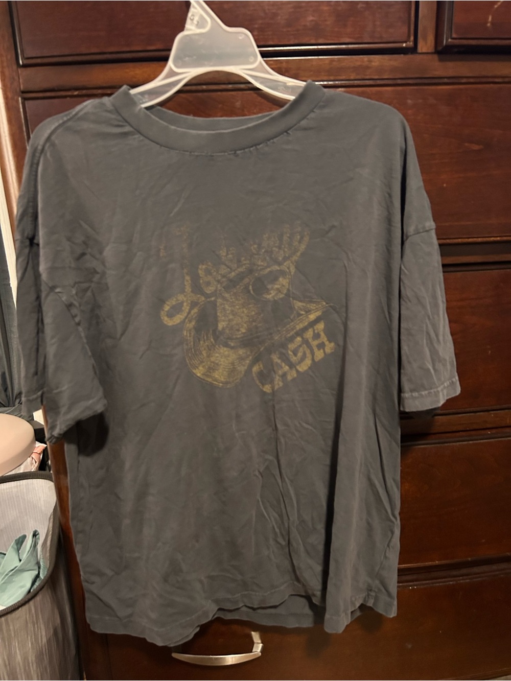 American Eagle Outfitters Men's Black Short-Sleeve Tee with Faded Yellow Graphic